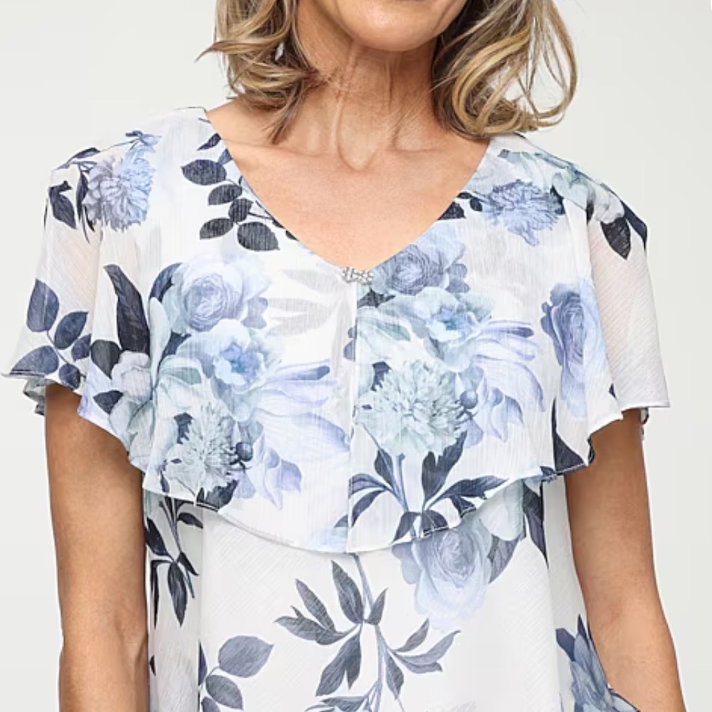SL Fashions Floral Chiffon Tiered V-Neck Dress in Sz 10 NWT - Picture 3 of 14